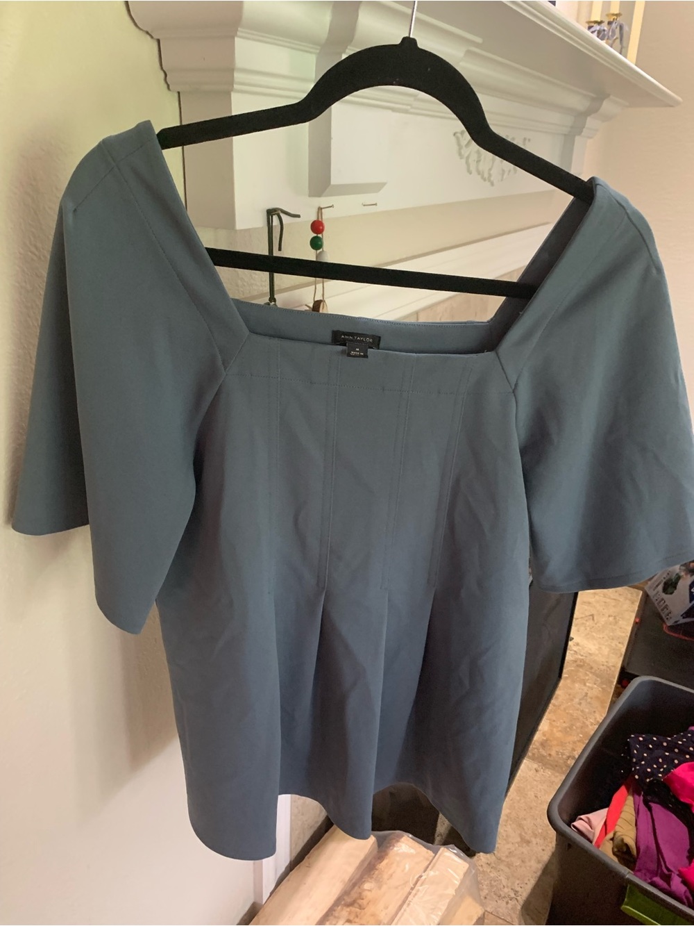 Ann Taylor Square Neck Short Sleeve Top in Dusty Blue